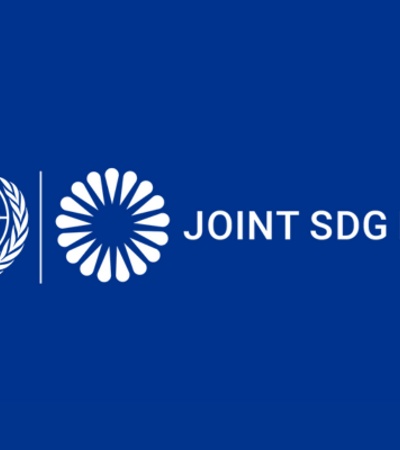 This image features the logo of the Joint SDG Fund alongside the United Nations emblem on a blue background.