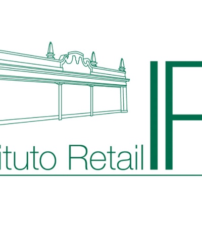 The image depicts a logo of Instituto Retail with a linear architectural design.