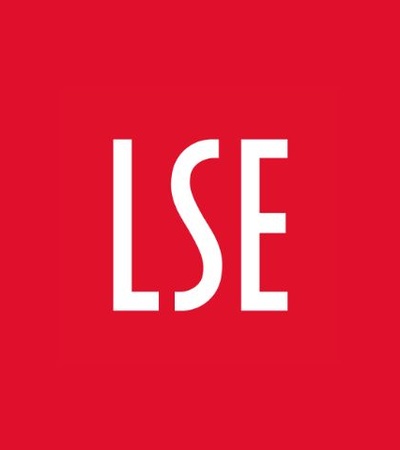 This image features the logo of the London School of Economics on a red background.