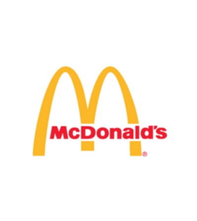 The image shows the McDonald's logo, featuring its iconic golden arches above the red-colored brand name.