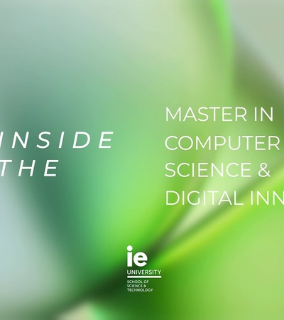 A promotional image for a Master in Computer Science and Digital Innovation program.
