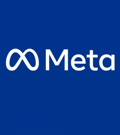 This image features the Meta logo against a solid blue background.