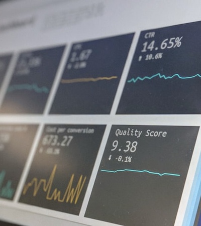 A digital dashboard displaying various performance metrics.
