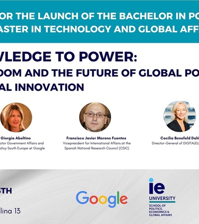 A promotional banner for an academic event on political science and technology.