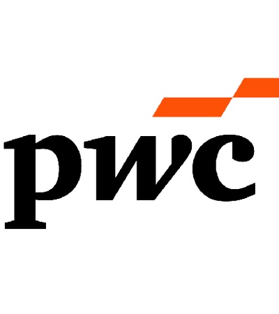 A logo featuring the letters 'pwc' in black with an orange accent.