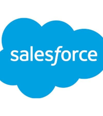 A blue cloud-shaped logo with the word 'Salesforce' written in white.