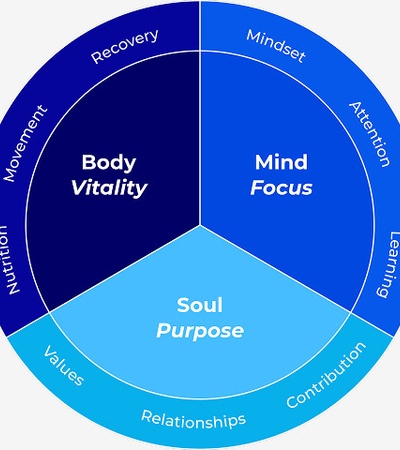 A diagram illustrating the balance between Body, Mind, and Soul.
