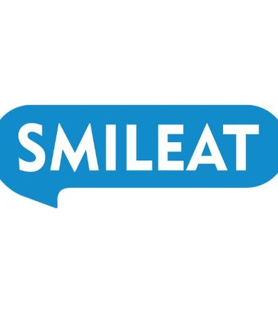 The image features a blue speech bubble with the word 'SMILEAT' in white letters.
