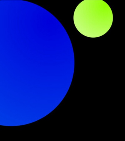 The image features colorful circles set against a black background.