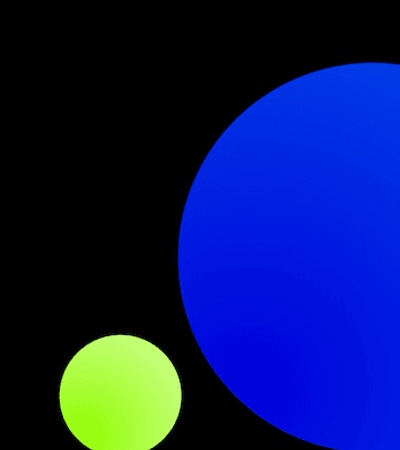 A minimalist abstract image featuring blue and green circles against a black background.