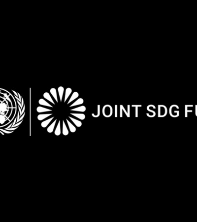 The image displays the logos of the United Nations and the Joint SDG Fund on a black background.