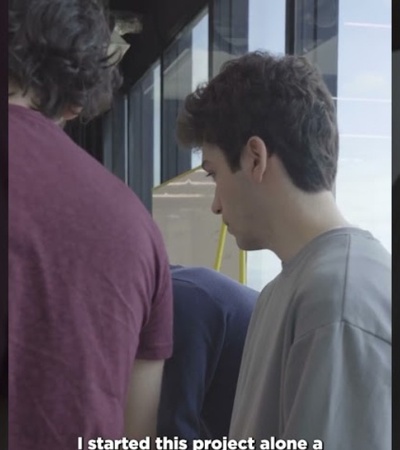 Three people seen from behind, looking out a window, with a caption saying 'I started this project alone'.