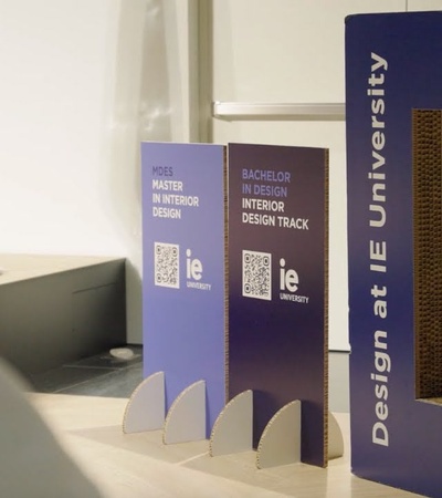 A signage display for design programs at IE University.