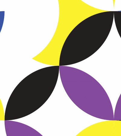 A colorful pattern featuring overlapping geometric shapes in various colors.