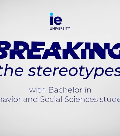 A backdrop for a promotional event featuring the phrase 'Breaking the stereotypes' related to students in Behavior and Social Sciences.