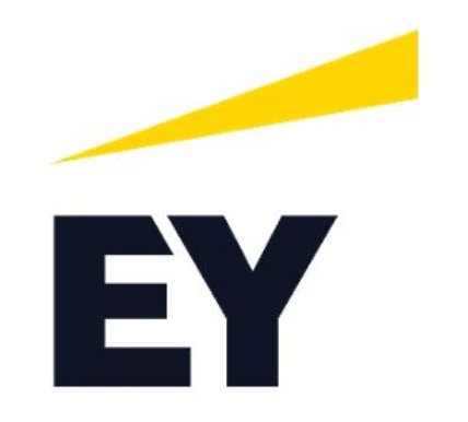 Logo of EY (Ernst & Young) showing a yellow diagonal stripe above the letters 'EY' in navy blue.