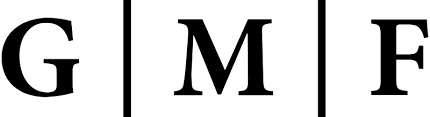 Three black capital letters 'G', 'M', 'F' separated by vertical lines.