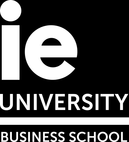 This image features the logo of IE University Business School with a modern design.