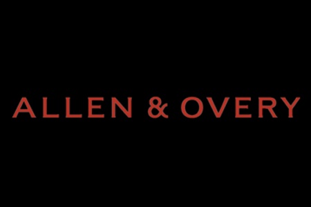 The image displays the logo of Allen & Overy on a black background.