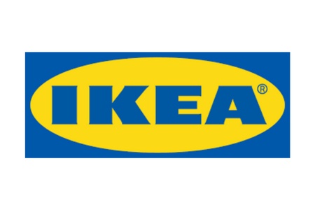 A logo of a well-known furniture company featuring blue and yellow colors.