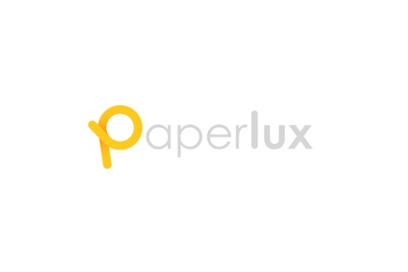 A logo featuring a stylized letter 'P' in yellow and the word 'paperlux' in gray.