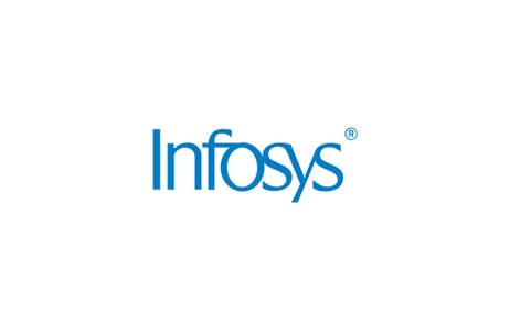 The image features the logo of Infosys, a global technology services company.