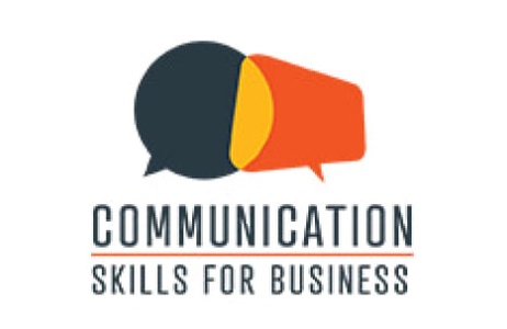 Logo for 'Communication Skills for Business' featuring a stylized speech bubble and a megaphone.