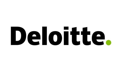 A logo of Deloitte showcasing its name in bold letters with a green dot.