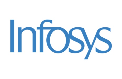 A logo representing the brand Infosys in blue color.