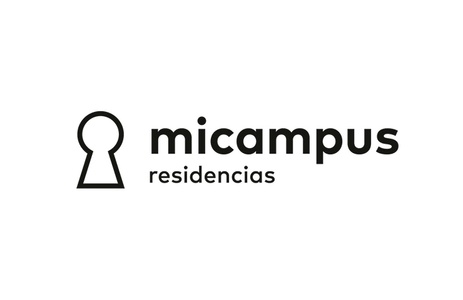 This image features a logo for 'micampus residencias' with a keyhole symbol.