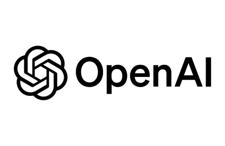 A logo of OpenAI featuring an intertwined design.