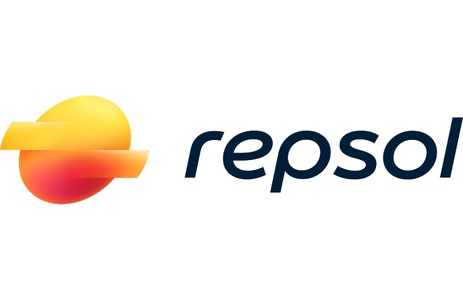 This image features the Repsol logo, which combines a stylized flame and the brand name.