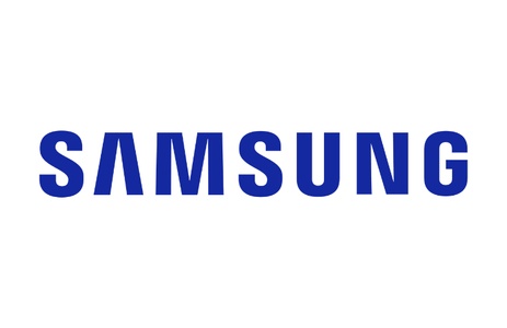 This image features the Samsung logo in bold blue letters.