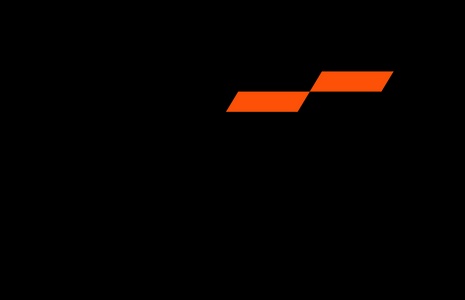 A modern, stylized logo featuring geometric shapes in orange and black.