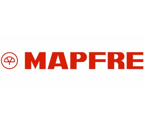 Logo of MAPFRE, featuring the name in bold red letters with a distinct emblem above the letter 'M'.