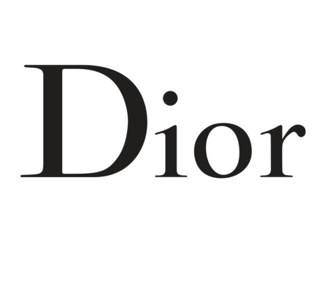 The image shows the logo of Dior, featuring stylized black letters on a white background.