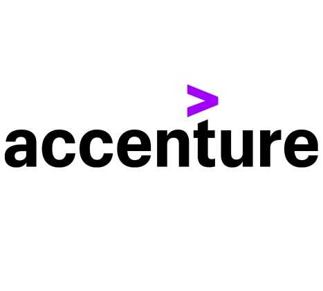 The image displays the logo of Accenture, featuring the word 'accenture' in lowercase letters with a purple rightward arrow above the 't'.