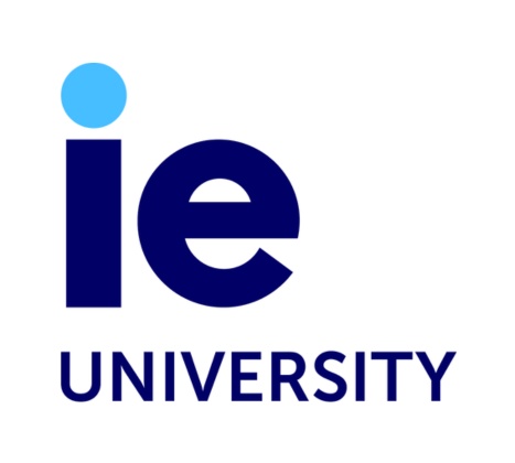 Logo of IE University featuring a stylized 'i' and 'e' next to the full name 'University' in blue.