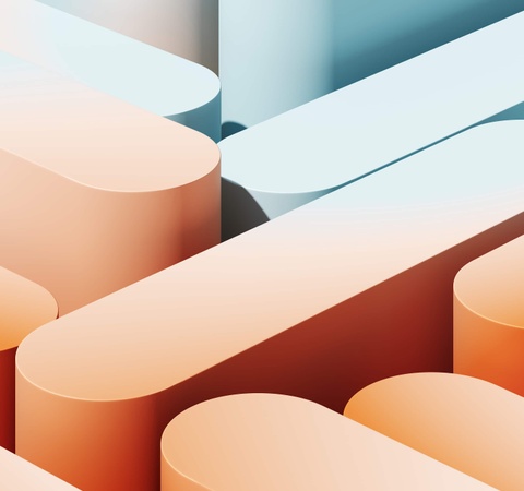 Abstract image of cylindrical shapes with gradient orange and blue colors.