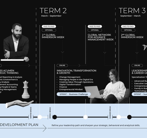 An infographic outlining the NBY Accelerator development plan across three terms with various activities.