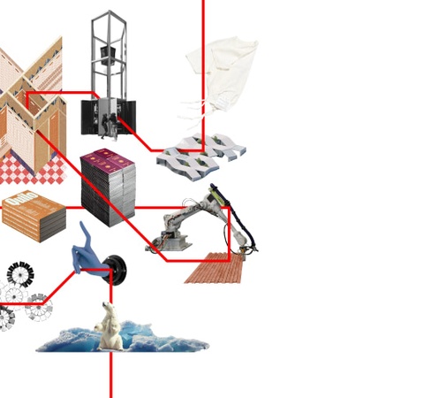 A conceptual collage illustrating a sequence of interconnected industrial and mechanical processes.