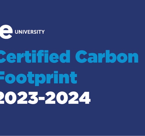 A certification document highlighting IE University's carbon footprint for the 2023-2024 period.