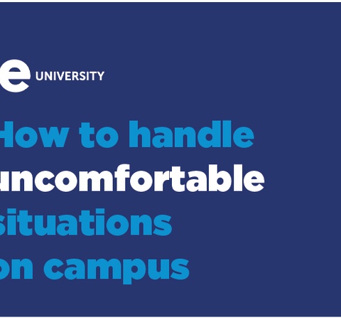 A graphic design featuring guidelines on handling uncomfortable situations on campus.