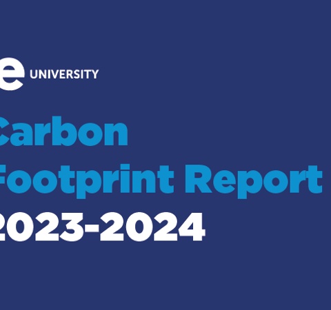 The image displays the cover of the Carbon Footprint Report for IE University for the years 2023-2024.