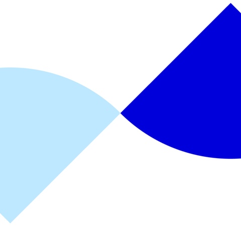 The image shows two simple geometric shapes, one light blue and one dark blue, placed side by side.