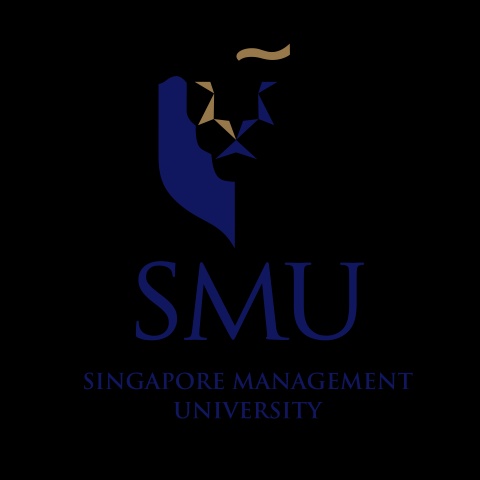 Logo of the Singapore Management University featuring a stylized lion's face in blue and gold on a black background.