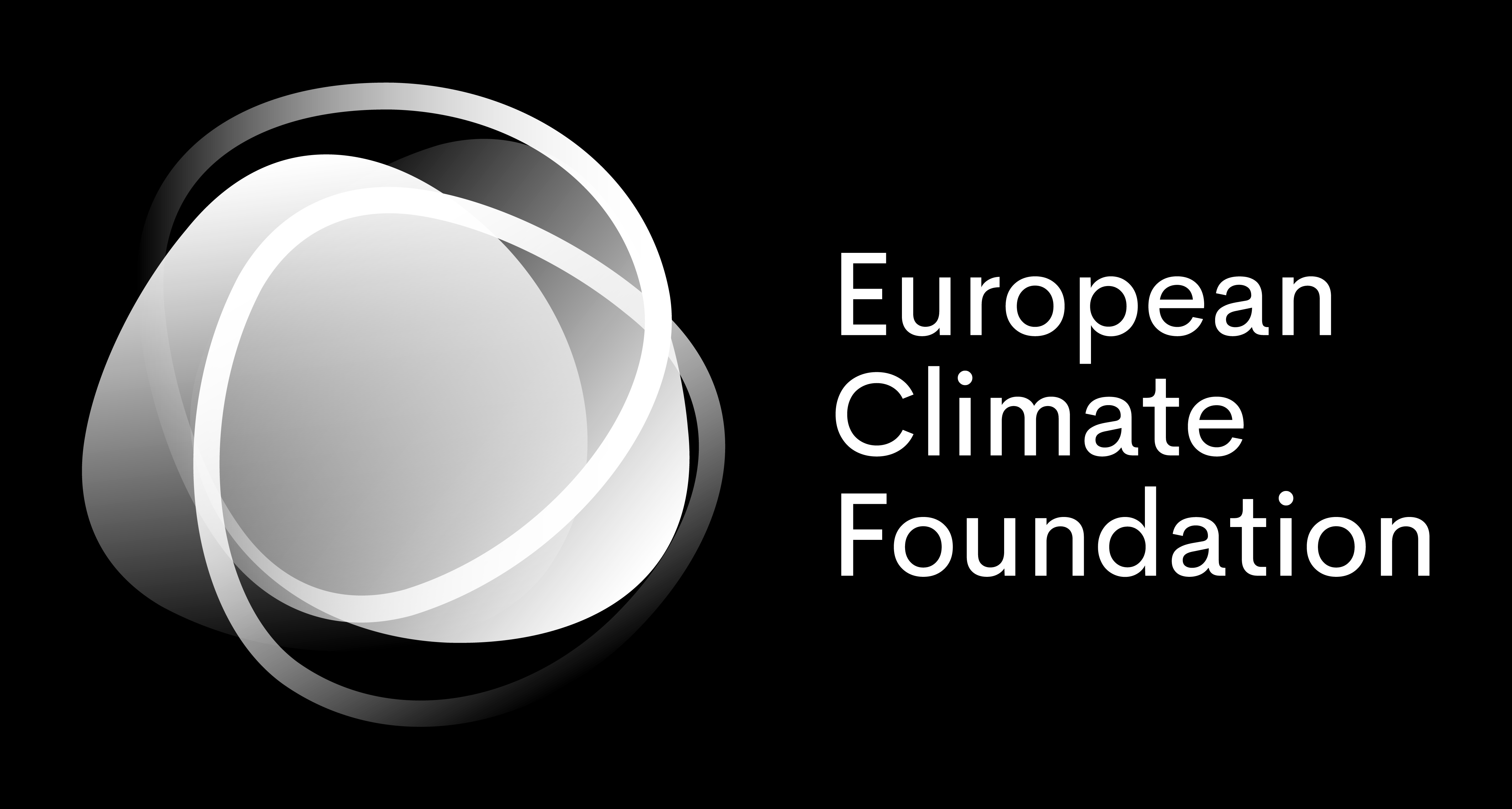 A logo of the European Climate Foundation featuring abstract shapes in black and white.