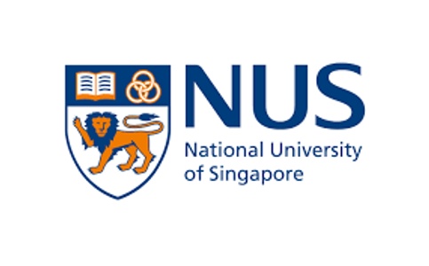 Logo of the National University of Singapore featuring a shield with a lion, a book, and molecular structures, along with the text 'NUS National University of Singapore'.
