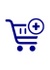 A blue icon depicting a shopping cart with a plus sign, symbolizing adding items to the cart.