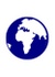 A simplistic blue and white logo resembling the Earth.